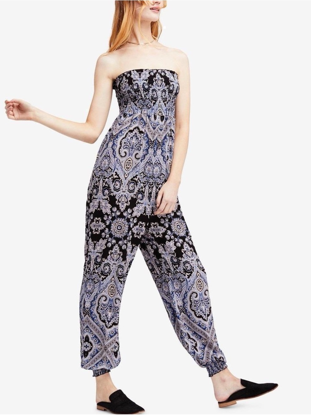FREE PEOPLE BLUE PATTERN JUMPSUIT/ONE-PIECE WITH TUBE TOP! (Worn twice!)